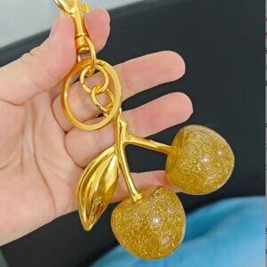 New! Popular!! Hot! Gorgeous sparkle Large Gold Cherries bag charm clip